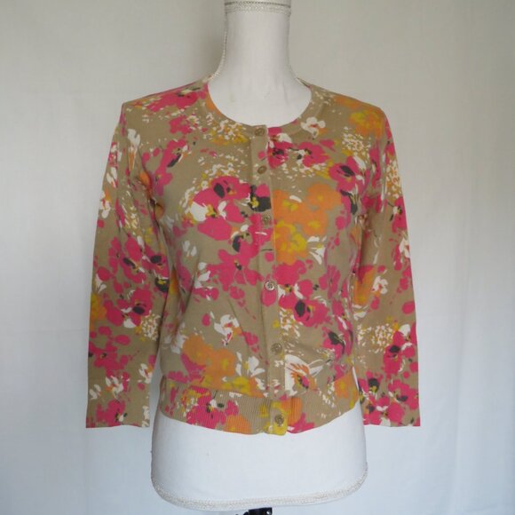 Merona Women’s Multicolor ¾” Long Sleeves Button Up Floral Cardigan M - Picture 4 of 10